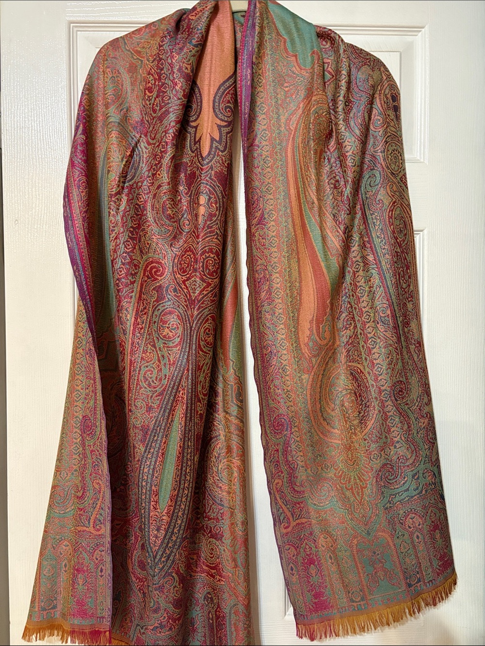 Very soft linen Paisley Scarf- Pink, Teal & Coral